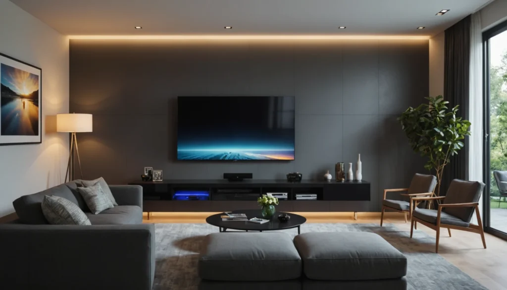 mur TV avec éclairage