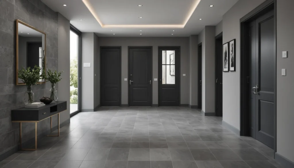 carrelage gris dans le couloir