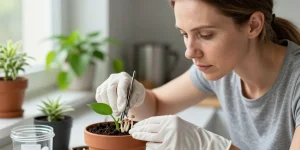 champignons dans la terre d'une plante verte
